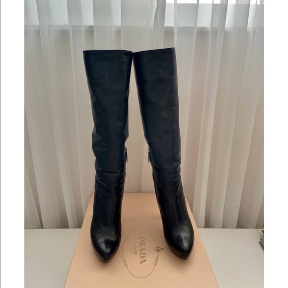 PRADA Soft Calf Leather High Heel Boots 39.5 - Picture 4 of 13